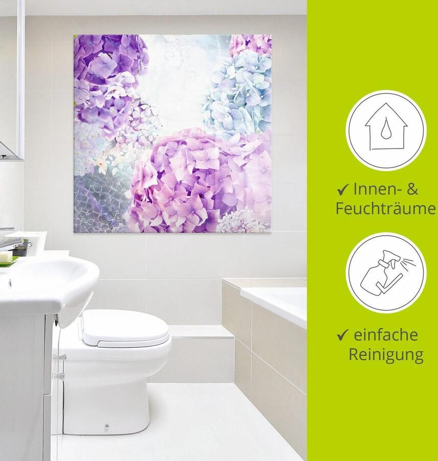 Artland Print op glas Blauw en pink hortensia - Foto 3