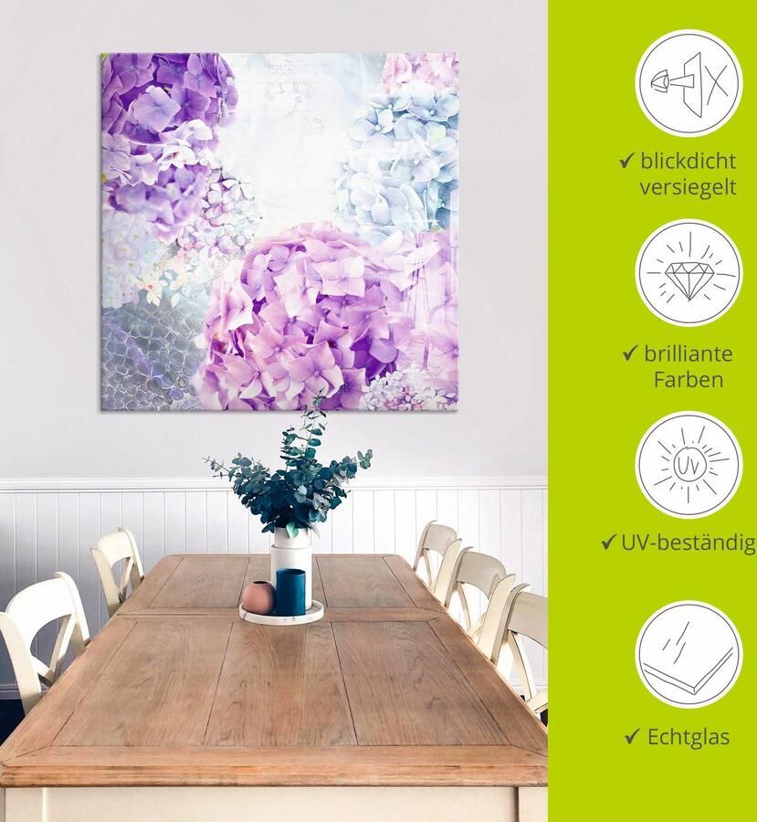 Artland Print op glas Blauw en pink hortensia - Foto 4