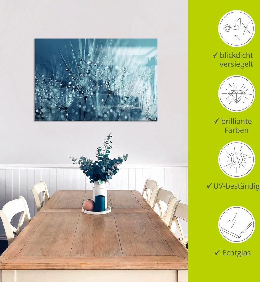 Artland Print op glas Blauwe glinsterende pluizenbol - Foto 5