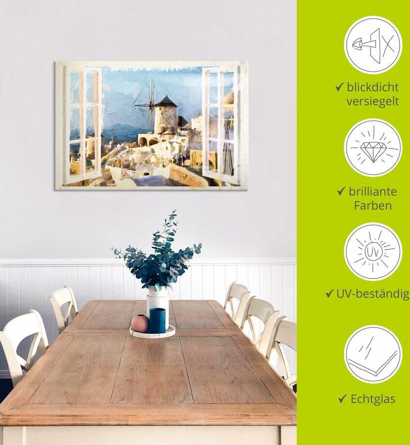 Artland Print op glas Blik door het raam op Santorin - Foto 4
