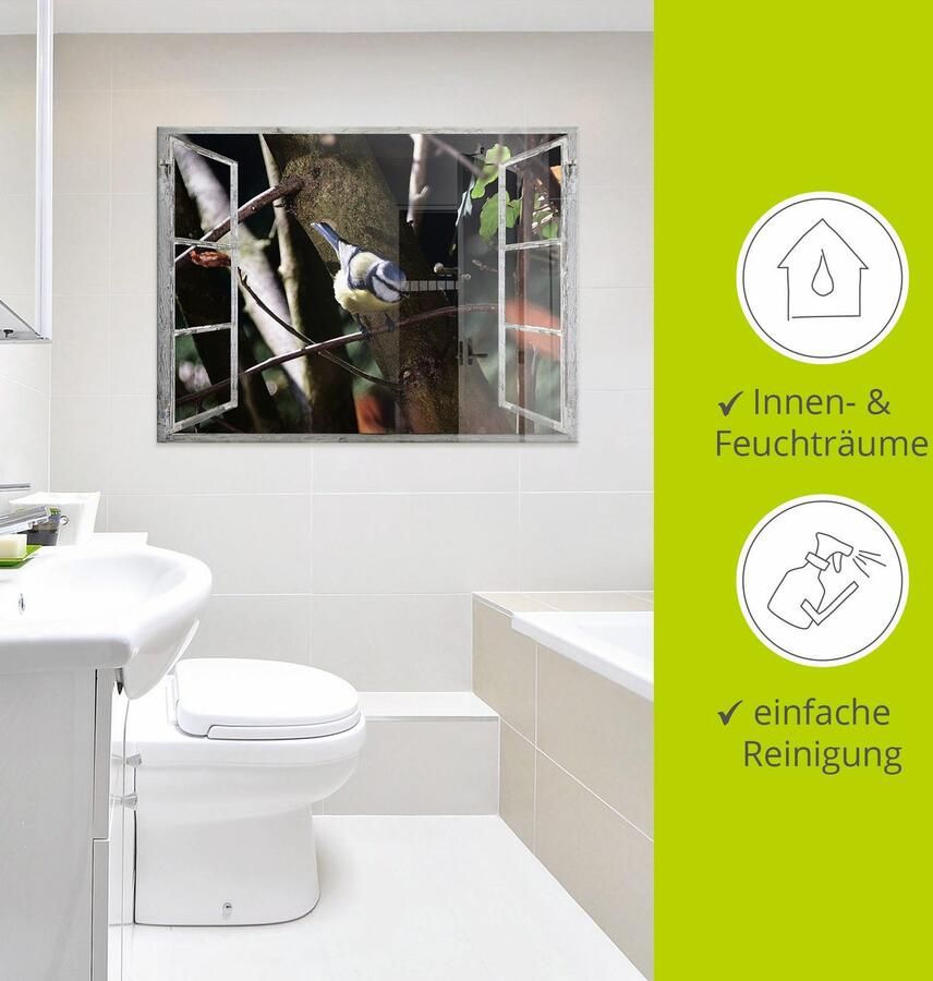 Artland Print op glas Blik uit het venster pimpelmees - Foto 3