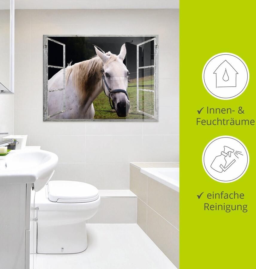 Artland Print op glas Blik uit het venster wit paard - Foto 3