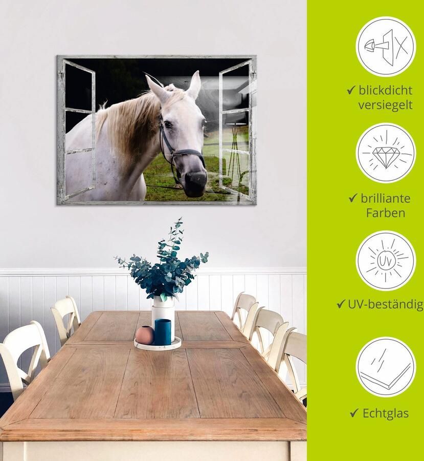 Artland Print op glas Blik uit het venster wit paard - Foto 4