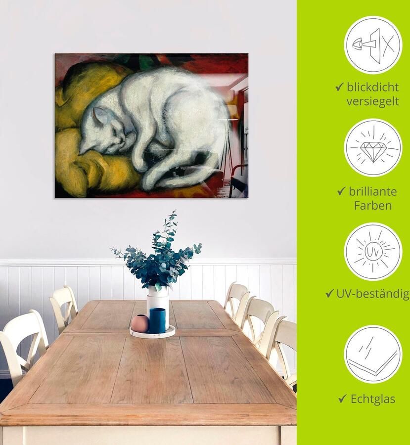Artland Print op glas De witte kat. 1912 in verschillende maten - Foto 5