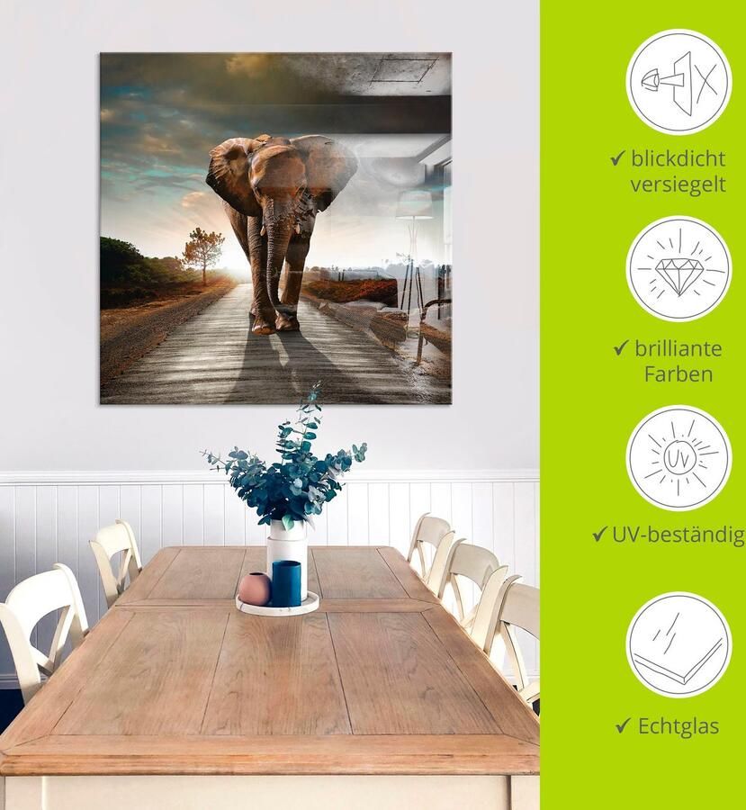 Artland Print op glas Een olifant loopt op de weg - Foto 2