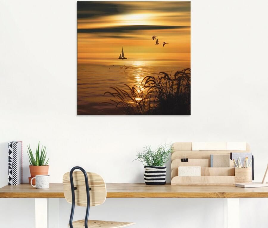 Artland Print op glas Goudkleurige zee-impressies