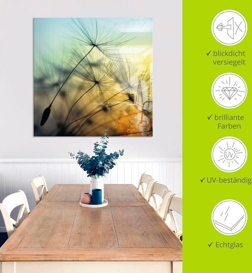 Artland Print op glas Goudkleurige zonsondergang en paardenbloemen - Foto 3