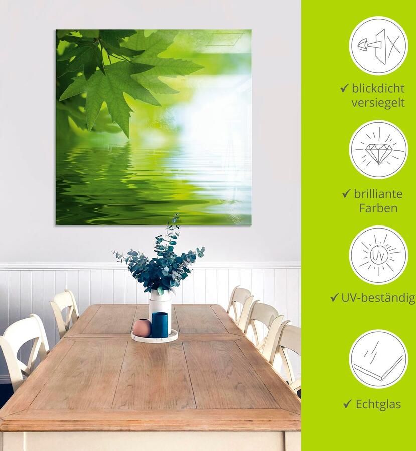 Artland Print op glas Groene blaadjes reflecteren in het water - Foto 3