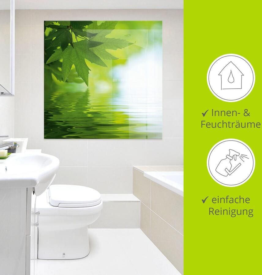 Artland Print op glas Groene blaadjes reflecteren in het water - Foto 2
