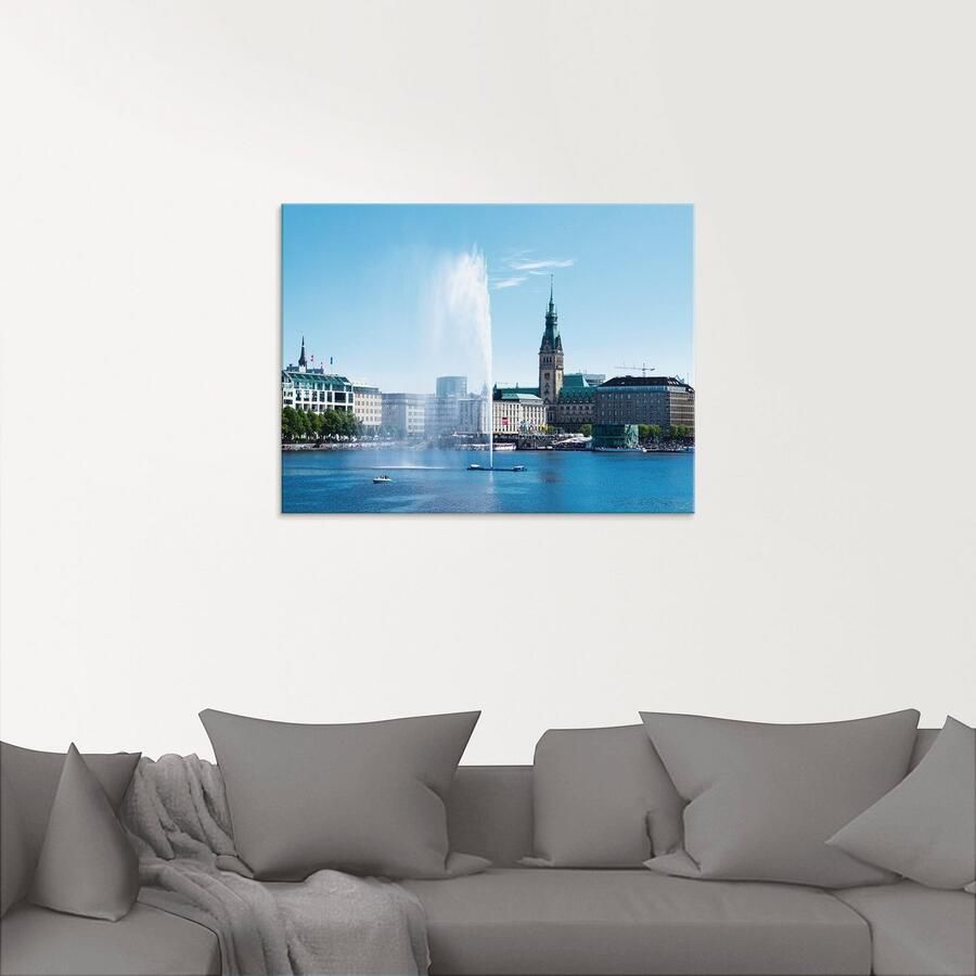 Artland Print op glas Hamburg Alsterfontein met stadhuis