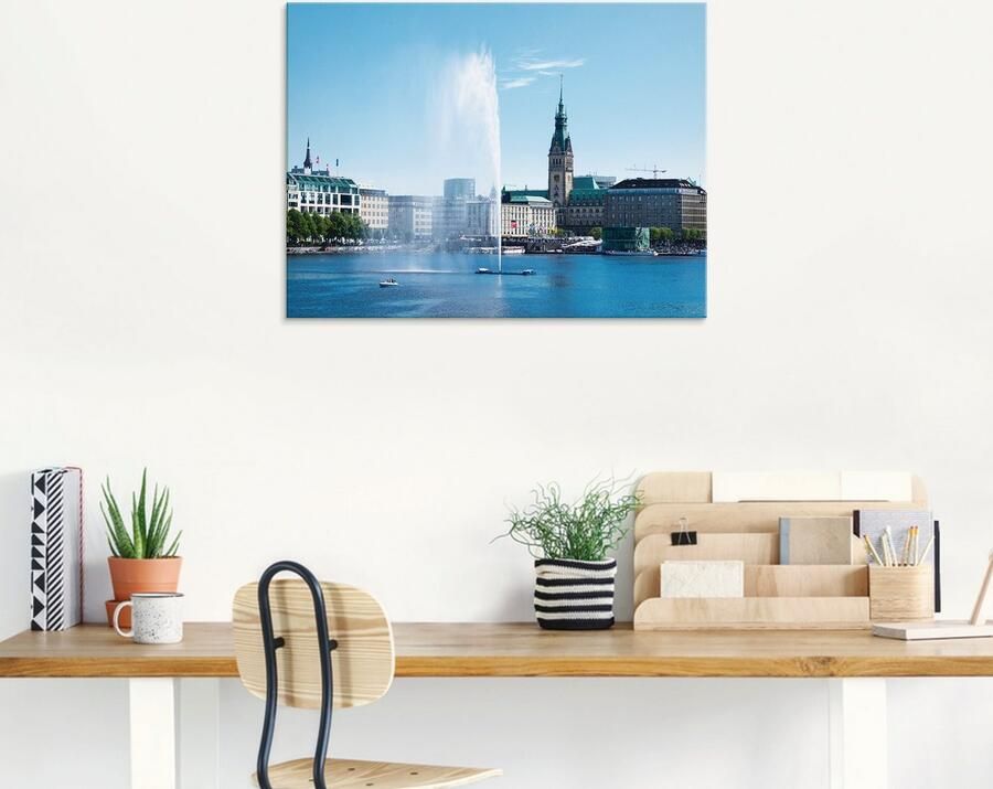 Artland Print op glas Hamburg Alsterfontein met stadhuis - Foto 5