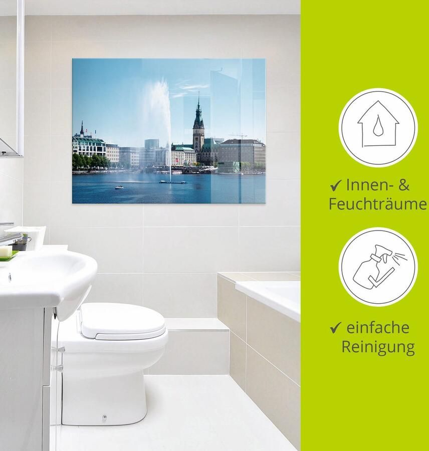 Artland Print op glas Hamburg Alsterfontein met stadhuis - Foto 3