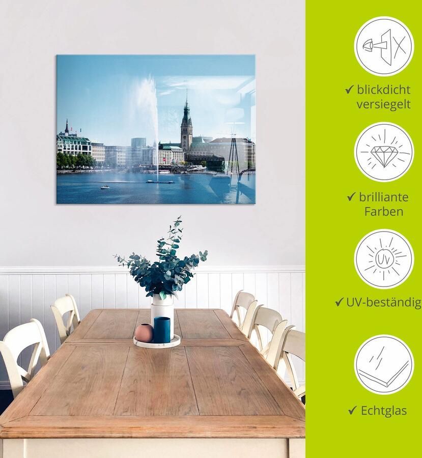 Artland Print op glas Hamburg Alsterfontein met stadhuis - Foto 4