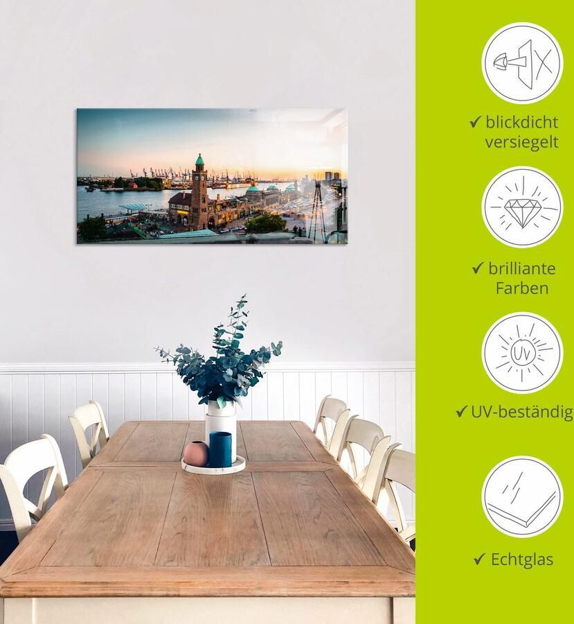 Artland Print op glas Hamburg Haven en pier in verschillende maten - Foto 4