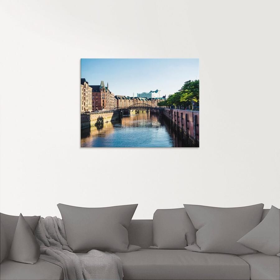 Artland Print op glas Hamburg Speicherstadt in verschillende maten