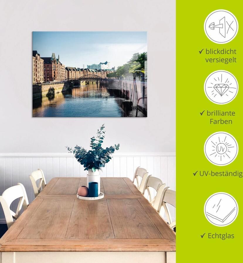 Artland Print op glas Hamburg Speicherstadt in verschillende maten - Foto 4