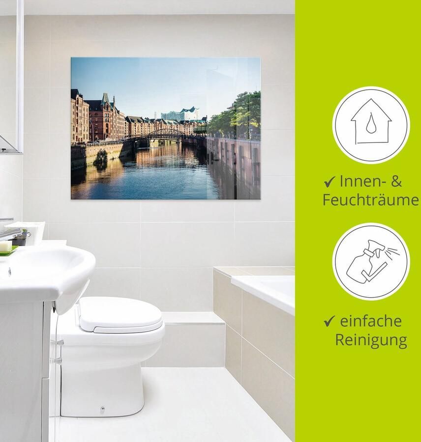 Artland Print op glas Hamburg Speicherstadt in verschillende maten - Foto 3