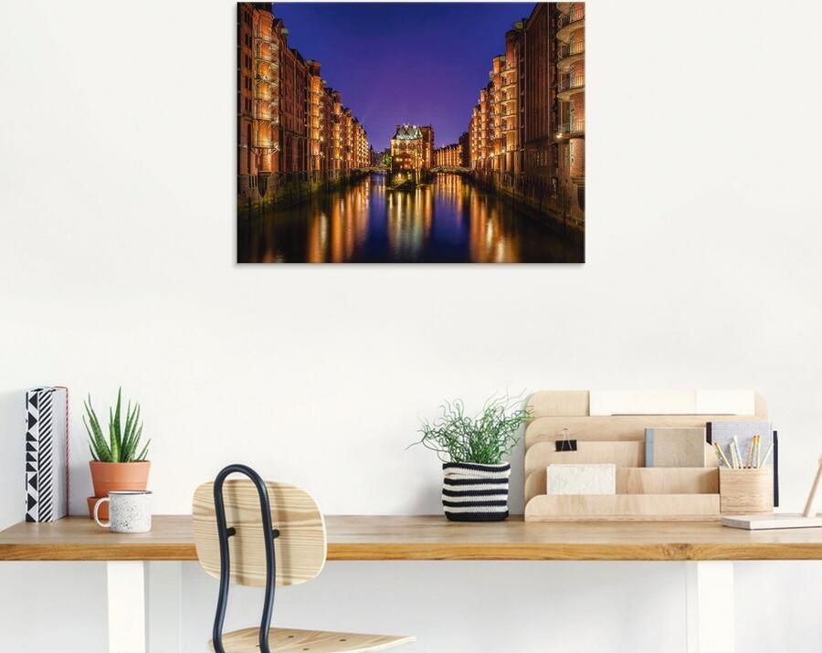 Artland Print op glas Hamburg Speicherstadt 's nachts - Foto 6