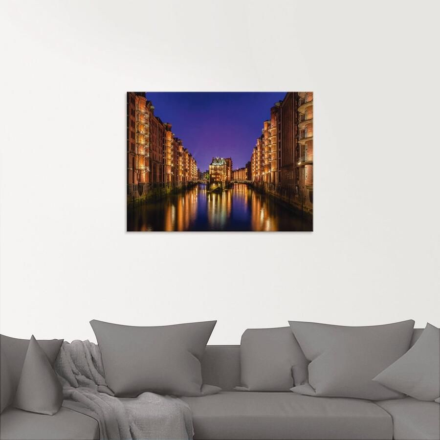 Artland Print op glas Hamburg Speicherstadt 's nachts - Foto 2