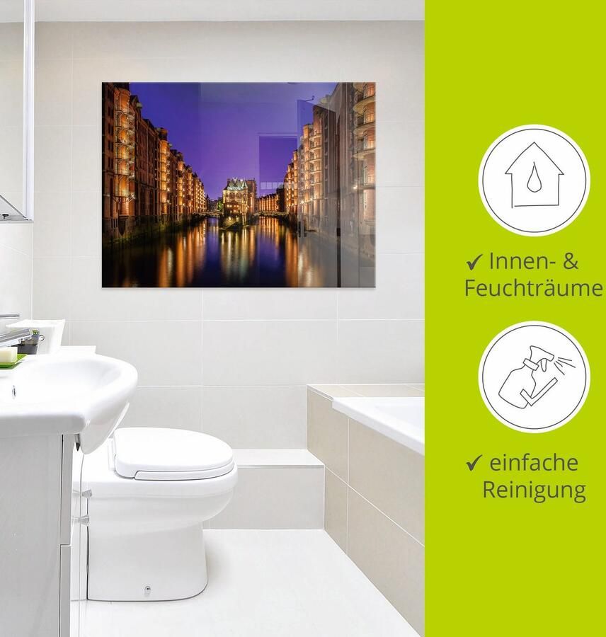 Artland Print op glas Hamburg Speicherstadt 's nachts - Foto 3