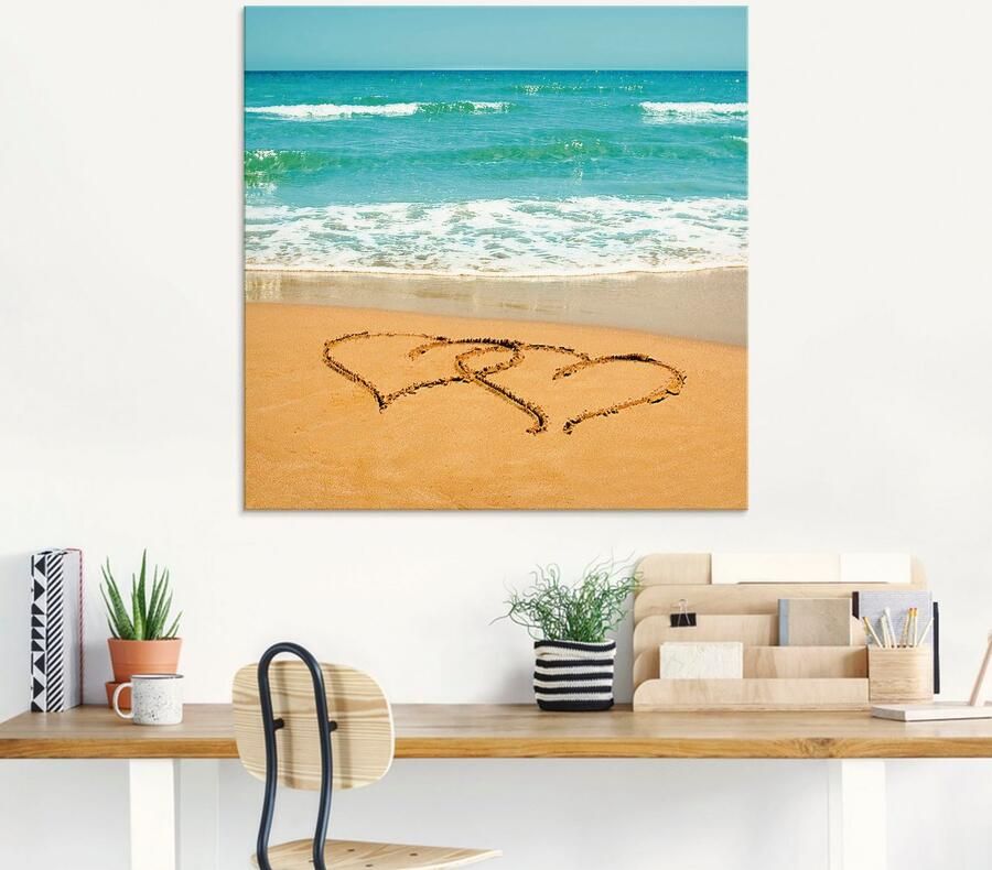 Artland Print op glas Harten in het zand in verschillende maten - Foto 5