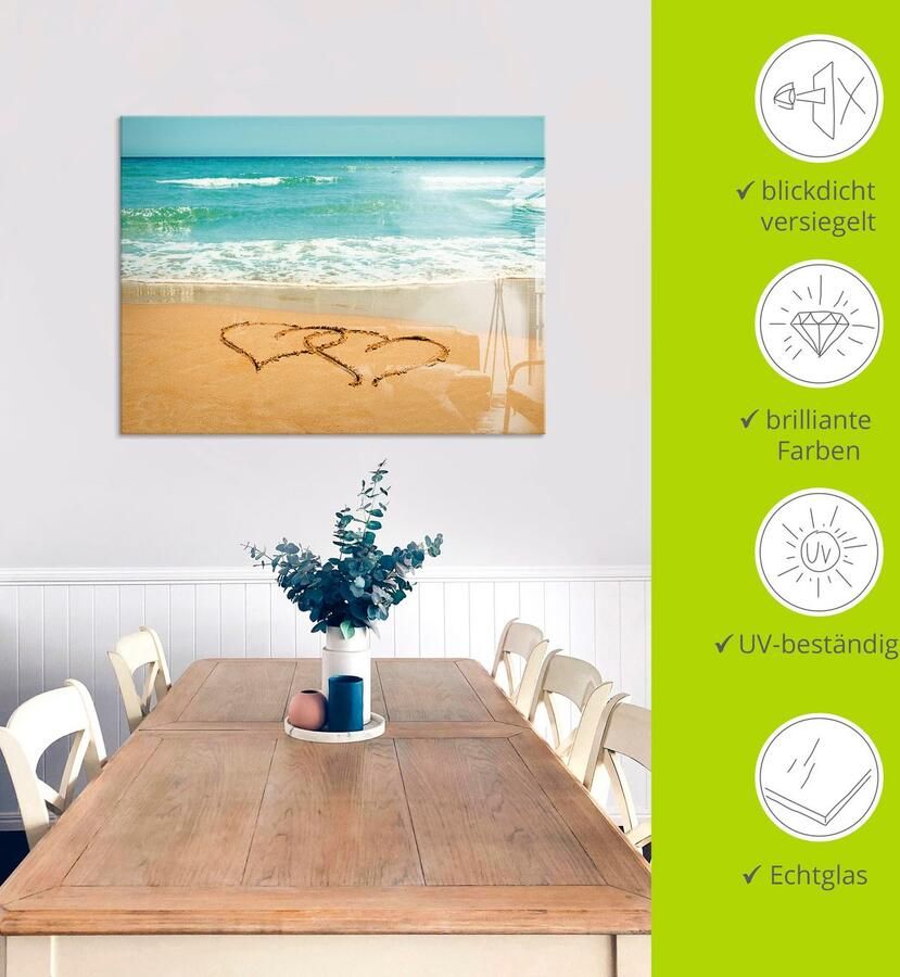 Artland Print op glas Harten in het zand in verschillende maten - Foto 3