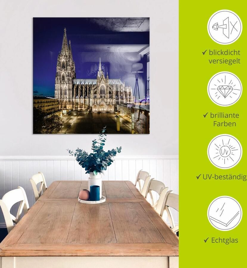 Artland Print op glas Keulse domkerk s avonds - Foto 4