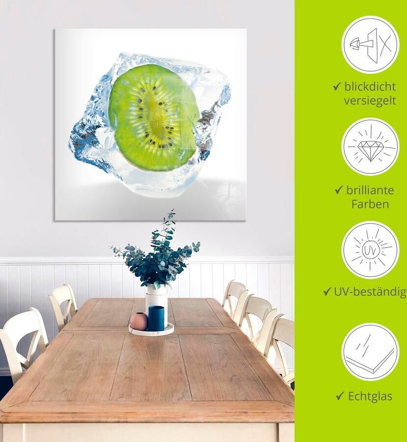 Artland Print op glas Kiwi In ijsblokje in verschillende maten - Foto 2