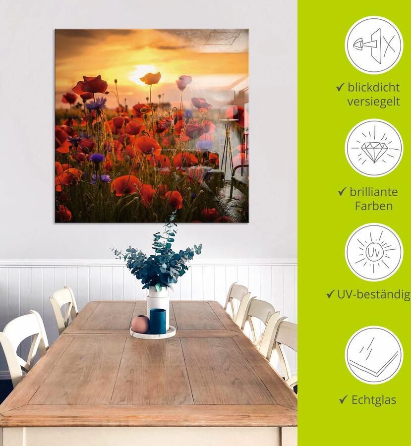 Artland Print op glas Klaprozen in het avondlicht - Foto 5