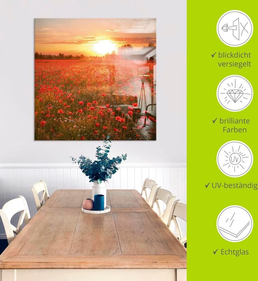 Artland Print op glas Klaprozenveld bij zonsondergang - Foto 3