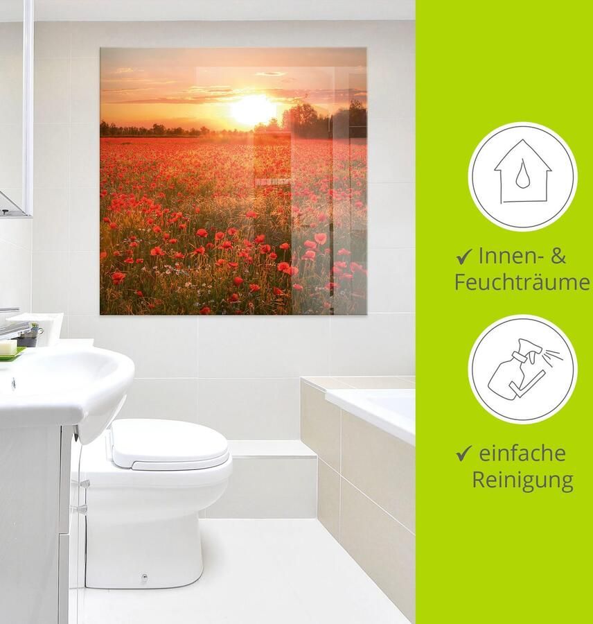 Artland Print op glas Klaprozenveld bij zonsondergang - Foto 2