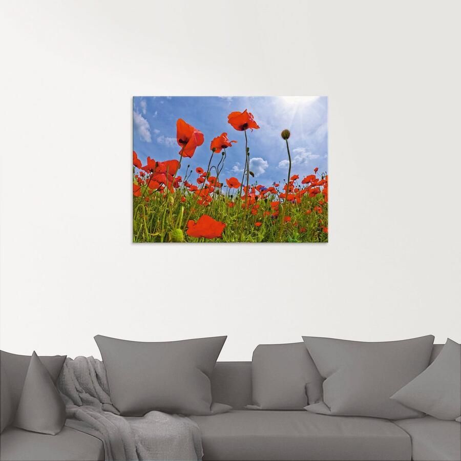 Artland Print op glas Klaprozenveld in verschillende maten
