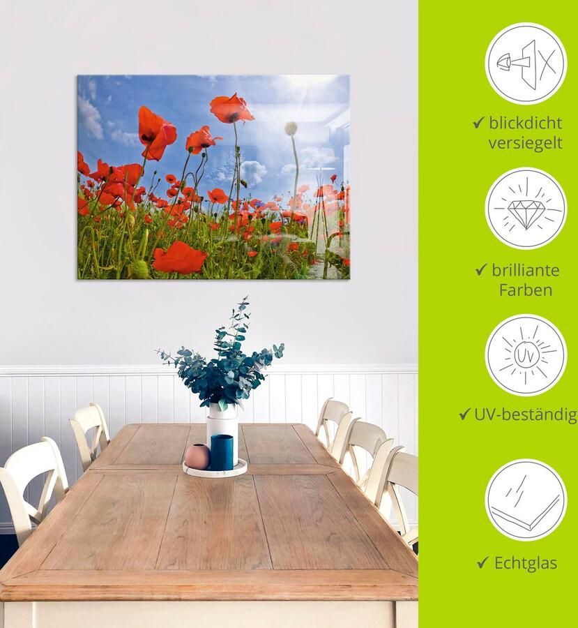 Artland Print op glas Klaprozenveld in verschillende maten - Foto 4