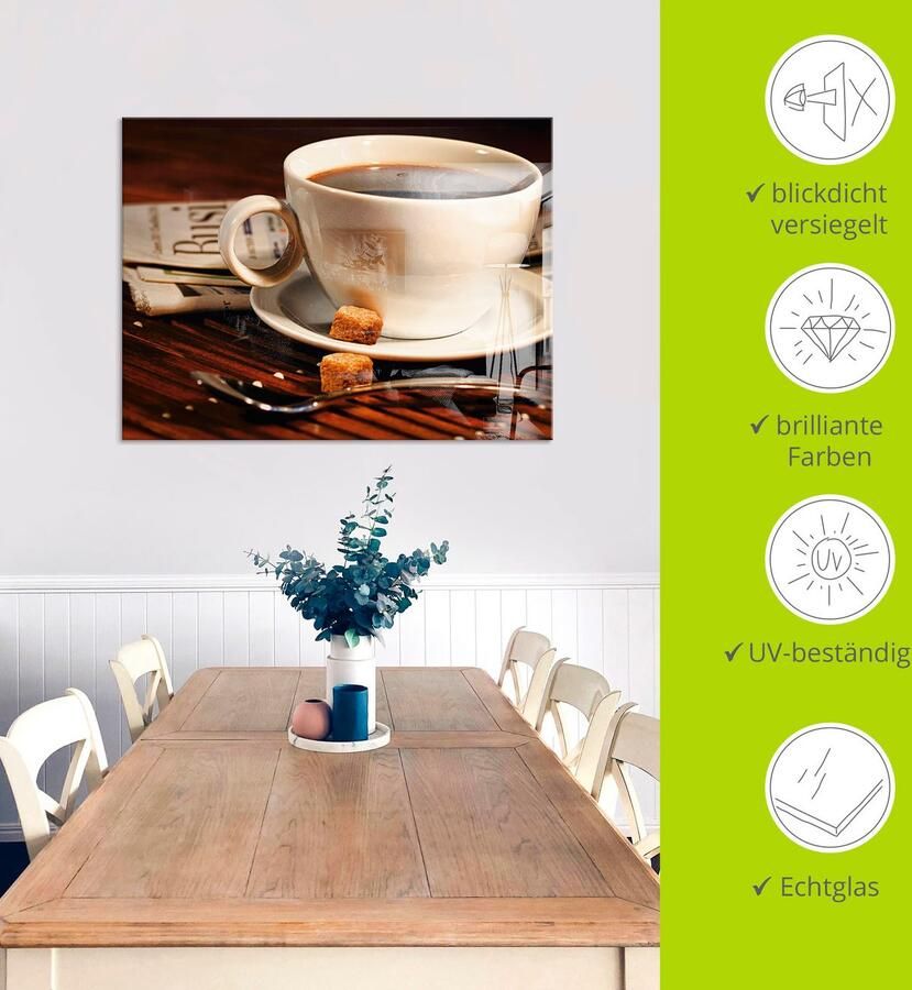 Artland Print op glas Koffiekopje en krant in verschillende maten - Foto 3