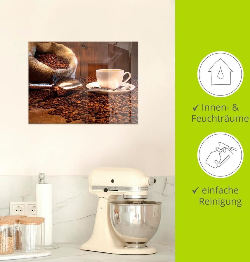 Artland Print op glas Koffiekopje en linnen zak op tafel - Foto 2