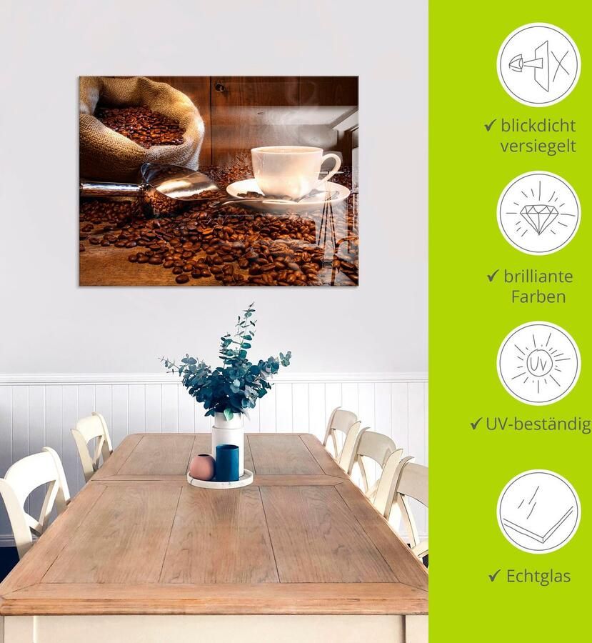 Artland Print op glas Koffiekopje en linnen zak op tafel - Foto 3