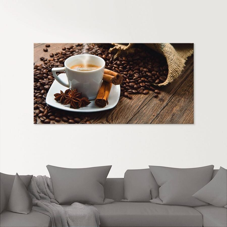 Artland Print op glas Koffiekopje linnen zak met koffiebonen - Foto 2