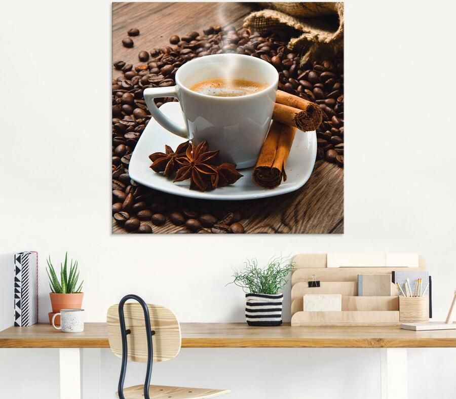 Artland Print op glas Koffiekopje linnen zak met koffiebonen - Foto 5