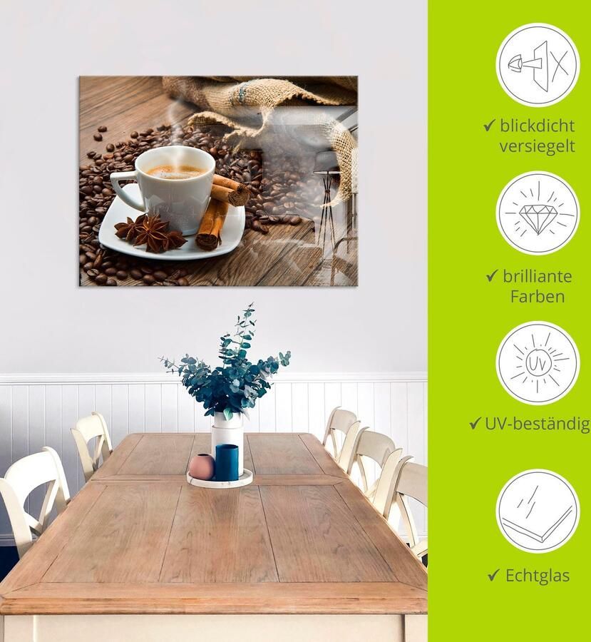 Artland Print op glas Koffiekopje linnen zak met koffiebonen - Foto 3