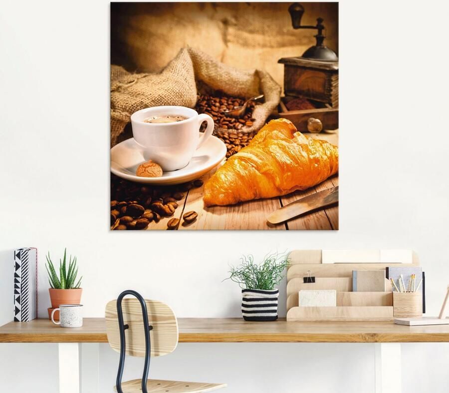 Artland Print op glas Koffiekopje met croissant - Foto 5