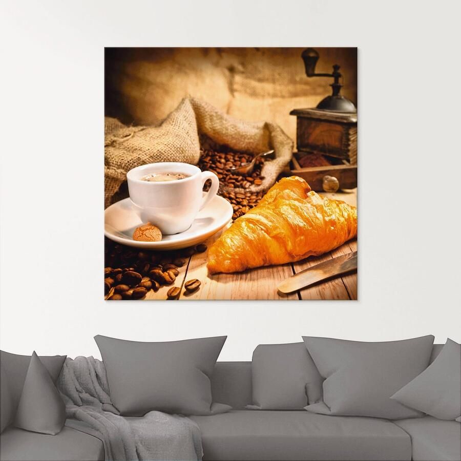Artland Print op glas Koffiekopje met croissant - Foto 2