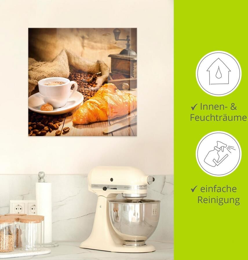 Artland Print op glas Koffiekopje met croissant - Foto 2