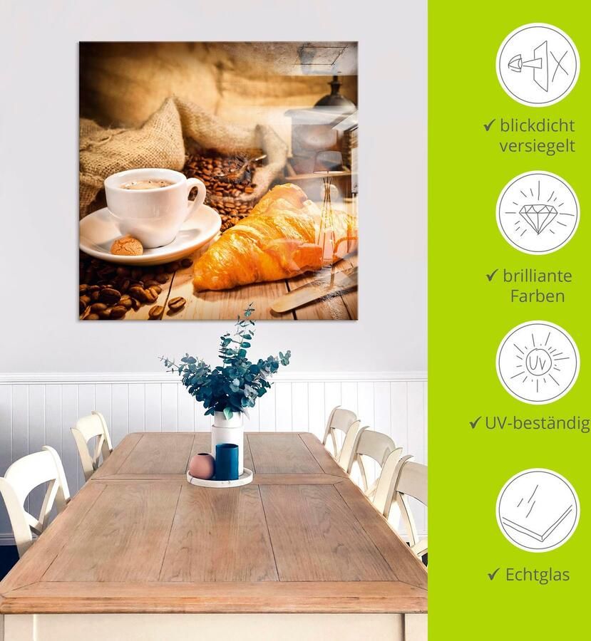 Artland Print op glas Koffiekopje met croissant - Foto 3