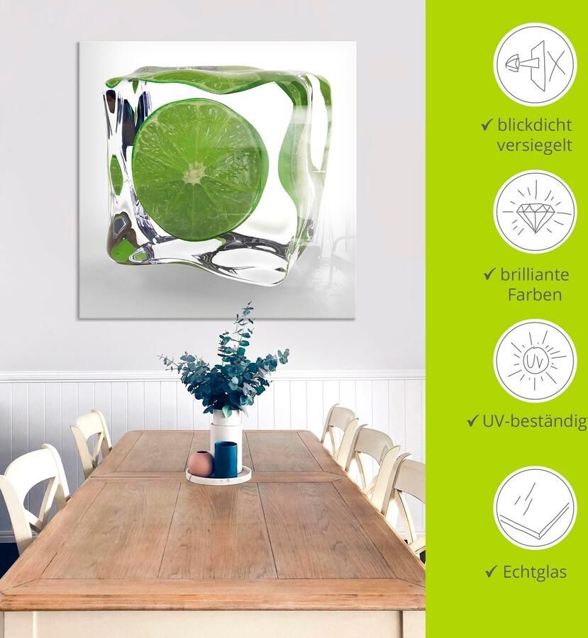 Artland Print op glas Limoen in ijsblokje in verschillende maten - Foto 4