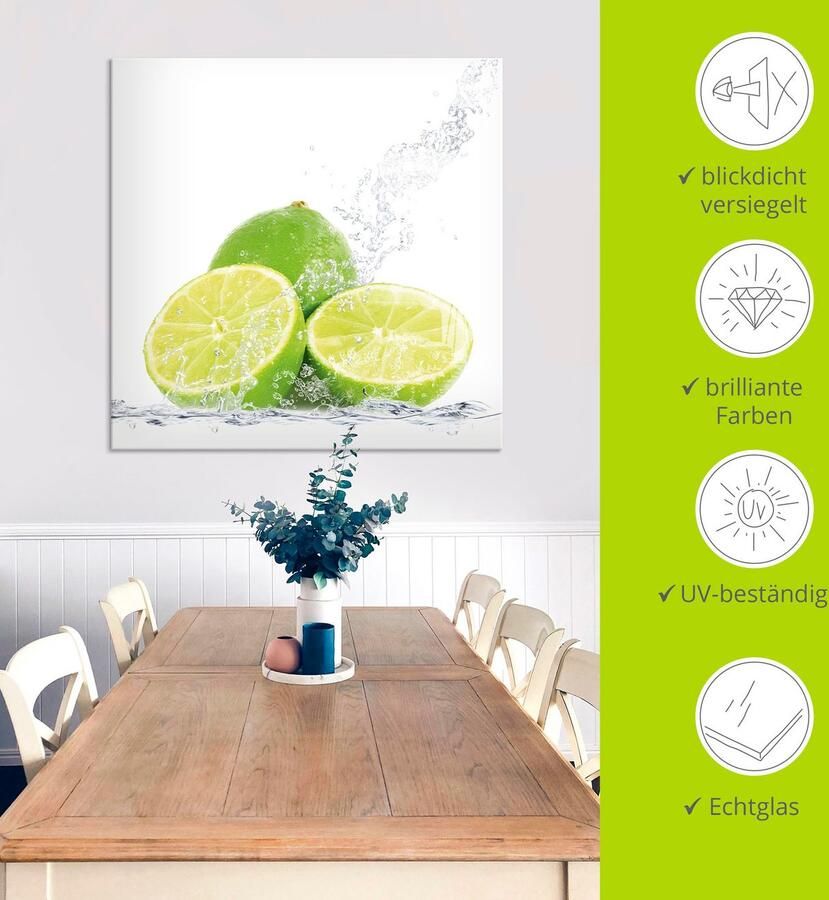 Artland Print op glas Limoen Met spatwater in verschillende maten - Foto 3