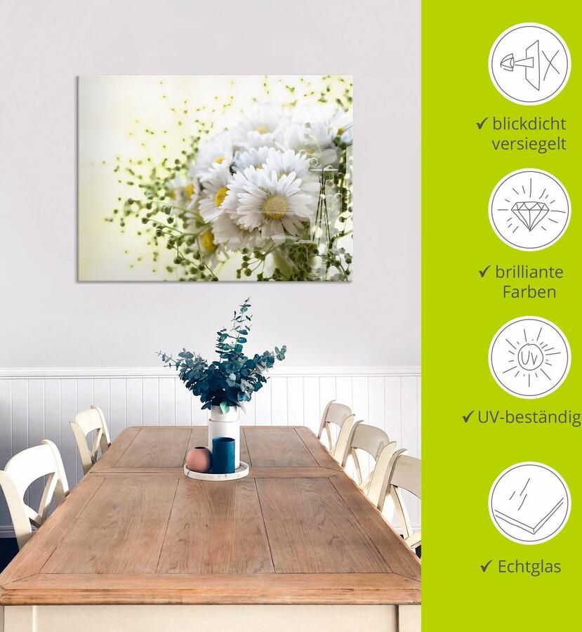 Artland Print op glas Madeliefje met groen in verschillende maten - Foto 5