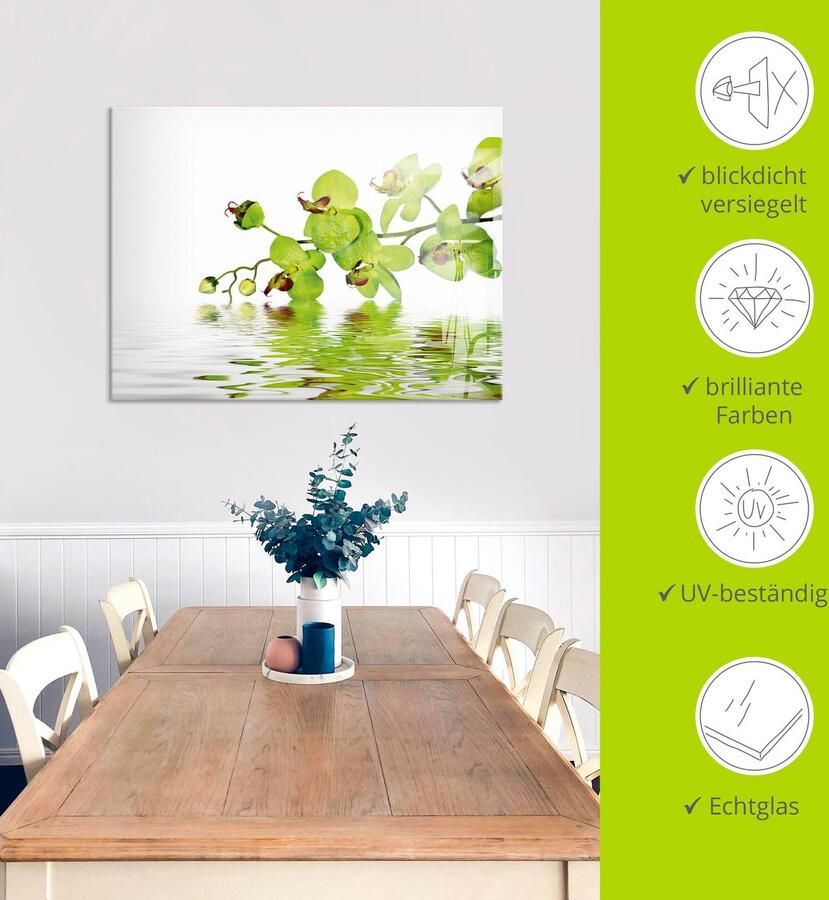 Artland Print op glas Mooie orchidee met groene achtergrond - Foto 3
