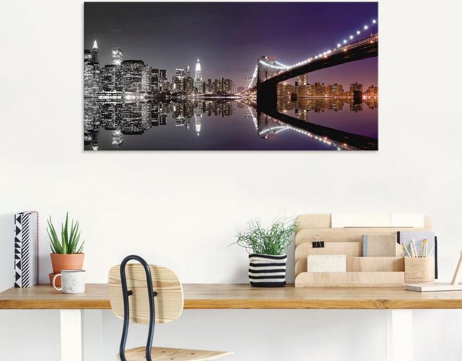 Artland Print op glas New York skyline nachtelijke reflectie - Foto 4