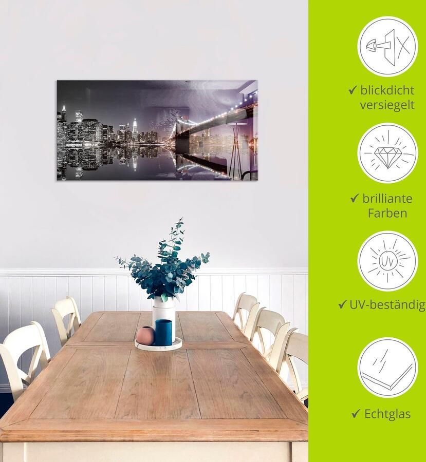 Artland Print op glas New York skyline nachtelijke reflectie - Foto 3