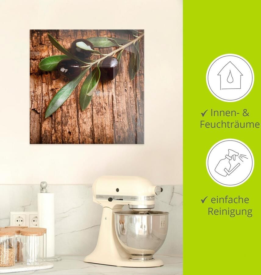 Artland Print op glas Olijven voor een houten achtergrond - Foto 2